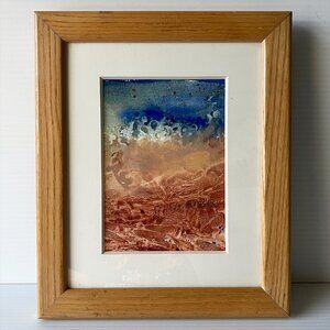 Original Framed Abstract Mixed Media Painting Signed Blue Rust Earth Tones